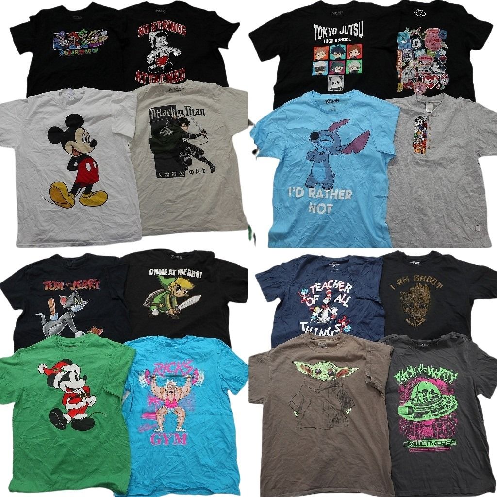 古着卸 まとめ売り キャラクター Tシャツ 16枚セット ( メンズ L/XL ) スターウォーズ ディズニー ミッキー リンク 中古 古着 NE8049