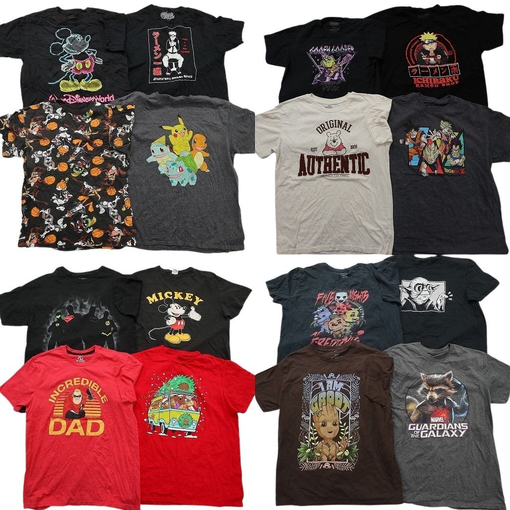 古着卸 まとめ売り キャラクター Tシャツ 16枚セット ( メンズ L ) ディズニー ミッキー ナルト プーさん ドラゴンボール 中古 古着 NE8052