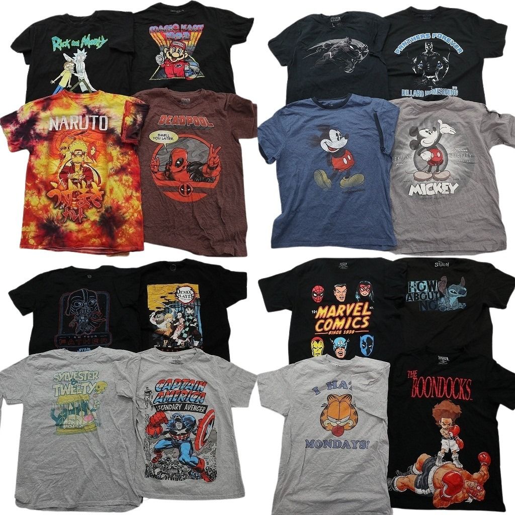 古着卸 まとめ売り キャラクター Tシャツ 16枚セット ( メンズ L ) ディズニー マーベル スティッチ キャプテンアメリカ 中古 古着 NE8053