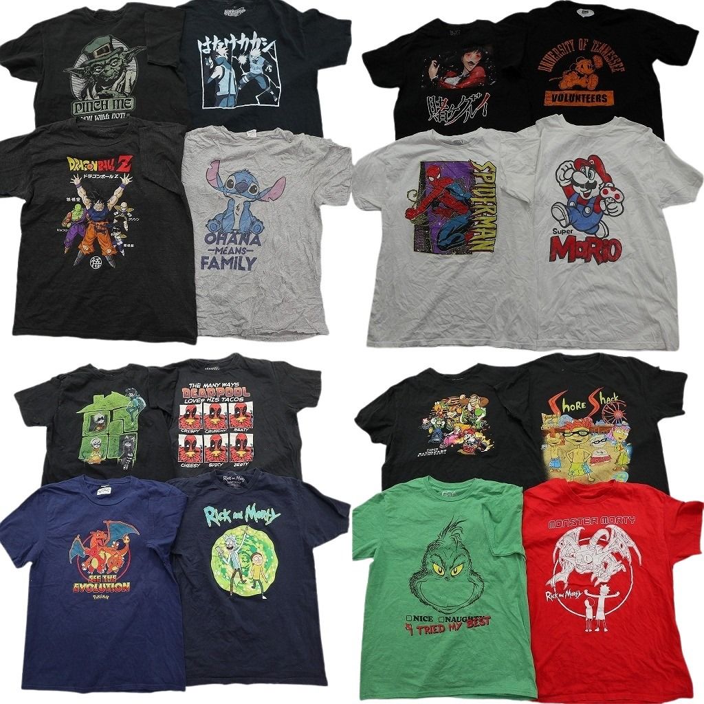 古着卸 まとめ売り キャラクター Tシャツ 16枚セット ( メンズ L ) ディズニー ミッキー マーベル スパイダーマン マリオ 中古 古着 NE8054