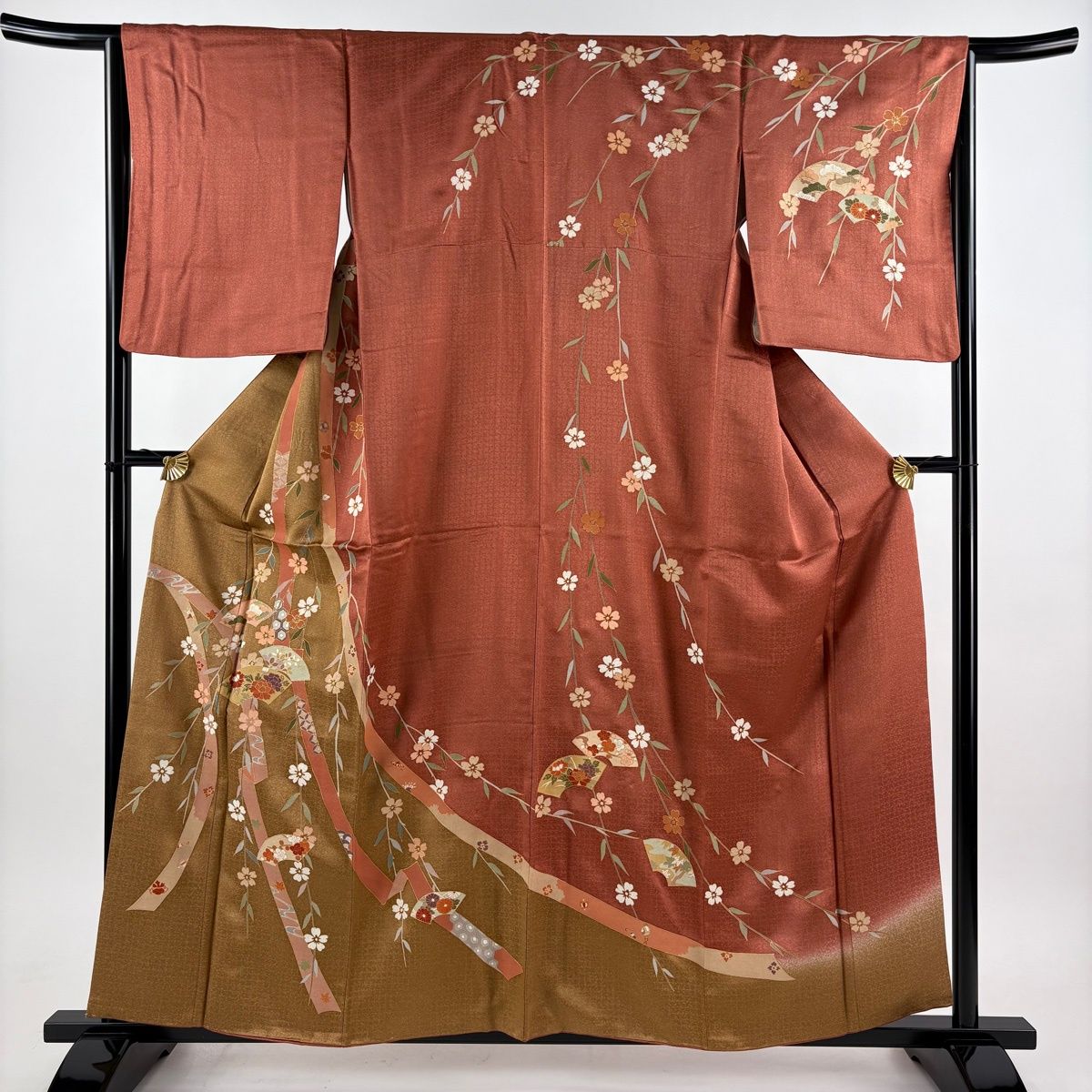 在庫一掃】 訪問着 身丈159cm 裄丈65.5cm M 袷 扇面 蔓帯 金彩 染分け