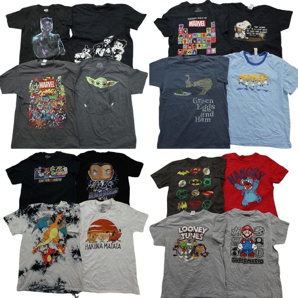 古着卸 まとめ売り キャラクター Tシャツ 16枚セット ( メンズ M ) ディズニー スティッチ マリオ スヌーピー マーベル 中古 古着 NE8055