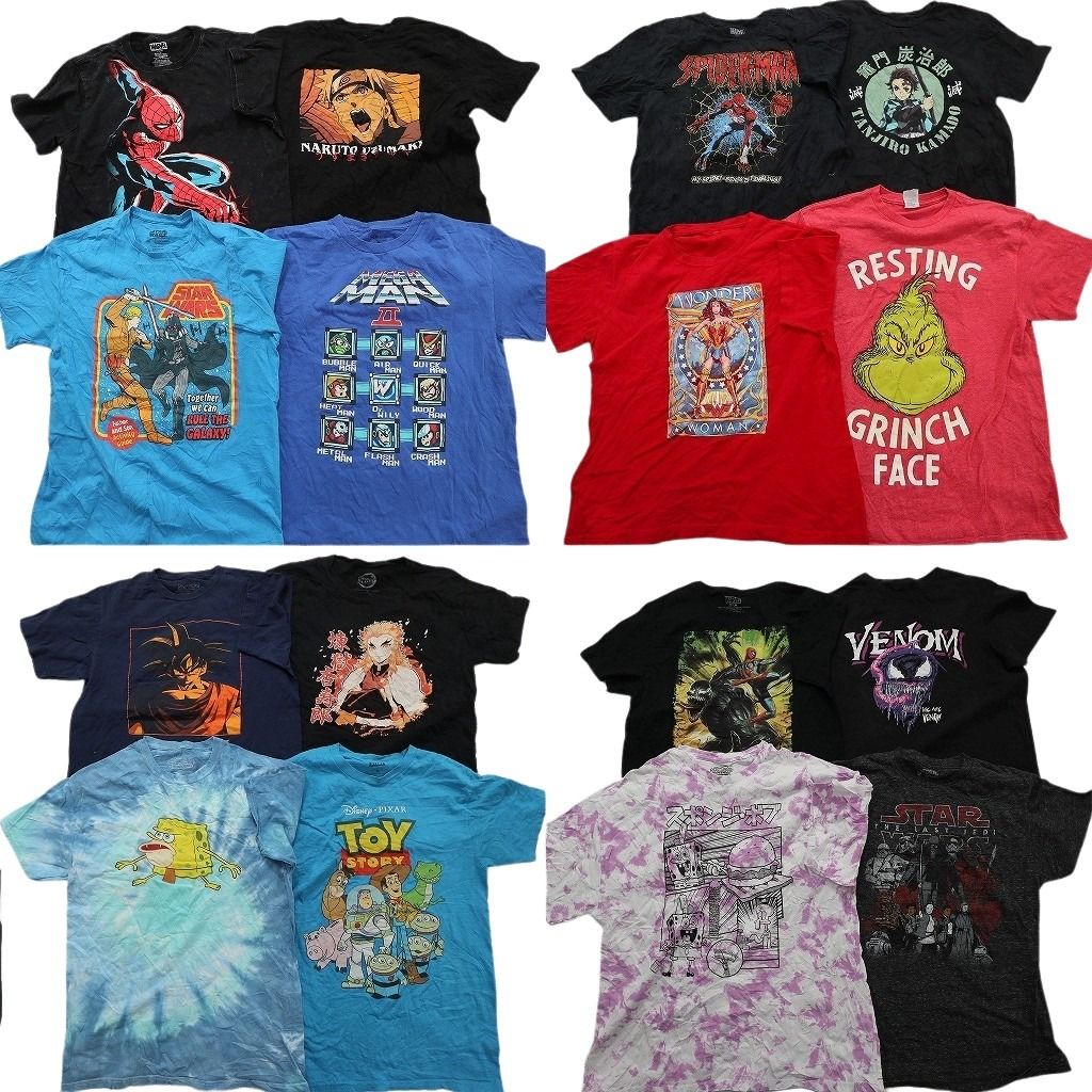 古着卸 まとめ売り キャラクター Tシャツ 16枚セット ( メンズ M ) マーベル ヴェノム スパイダーマン スターウォーズ 中古 古着 NE8056