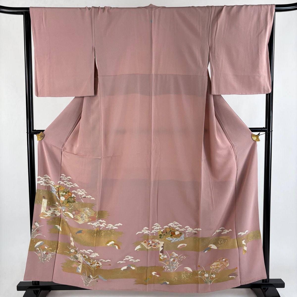 正絹色留袖一つ紋 淡いピンクベージュ系 訪問着フルセット 身丈160cm 在庫一掃】 色留袖 身丈160cm 裄丈66.5cm M 袷 文箱 菊 金糸 金彩