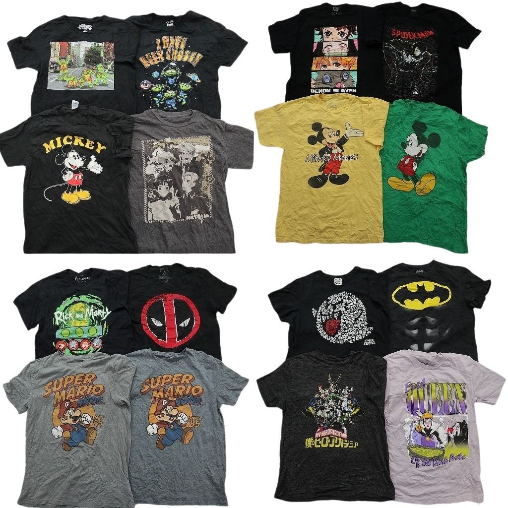 古着卸 まとめ売り キャラクター Tシャツ 16枚セット ( メンズ M ) ディズニー ヴィランズ マーベル デッドプール 中古 古着 NE8057