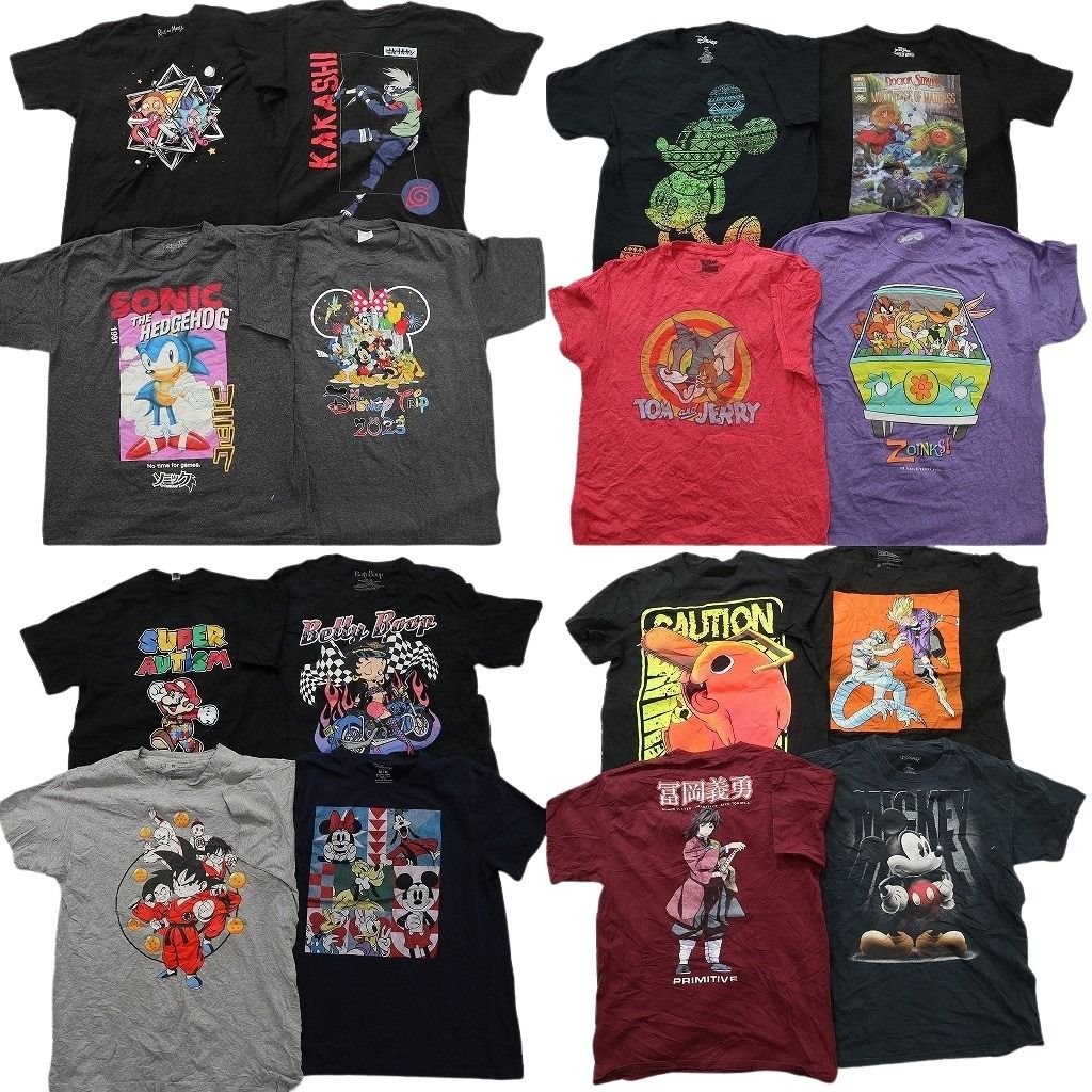 古着卸 まとめ売り キャラクター Tシャツ 16枚セット ( メンズ M ) ディズニー ミッキー ドラゴンボール マリオ 中古 古着 NE8058