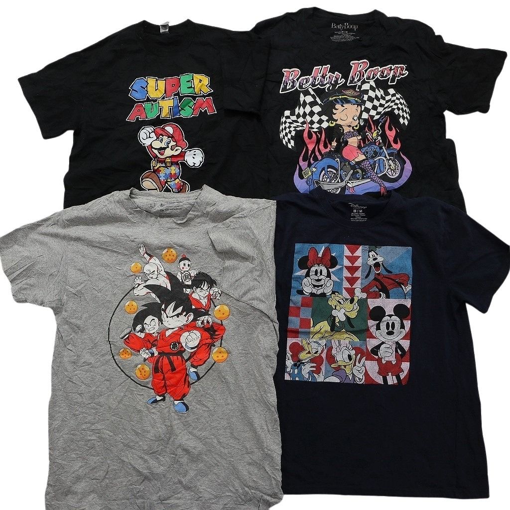 古着卸 まとめ売り キャラクター Tシャツ 16枚セット ( メンズ M ) ディズニー ミッキー ドラゴンボール マリオ 中古 古着 NE8058