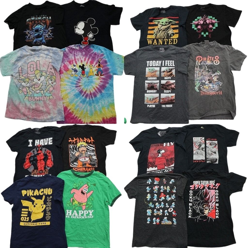 古着卸 まとめ売り キャラクター Tシャツ 16枚セット ( メンズ M ) ドラゴンボール スヌーピー ナルト スポンジボブ 中古 古着 NE8060