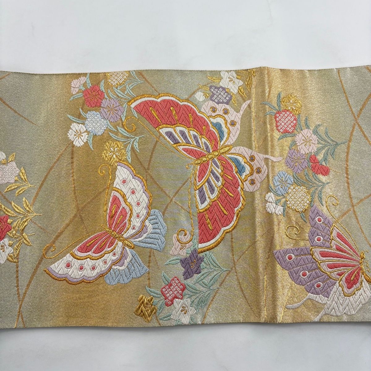 袋帯 美品 秀品 蝶 草花 箔 金色 六通 正絹 【中古】 | RAGNA.BY