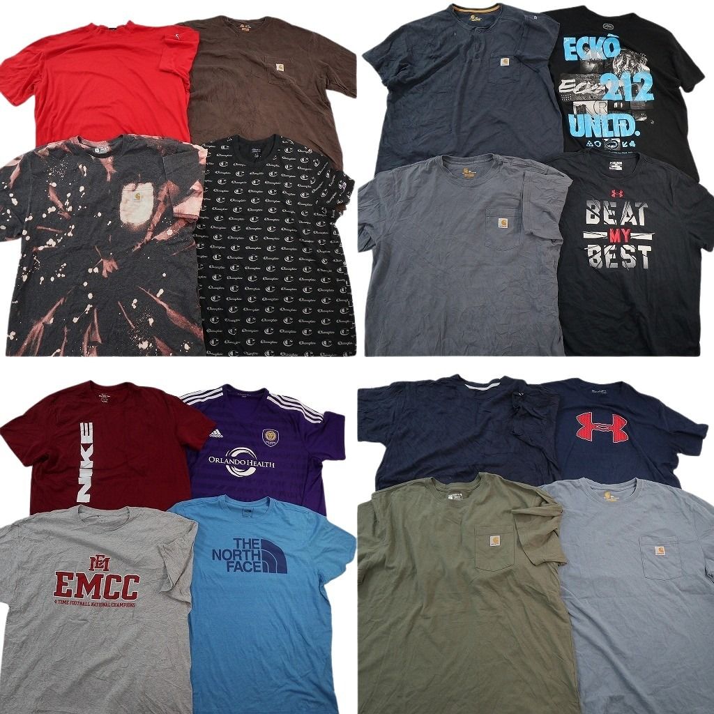古着卸 まとめ売り ブランドMIX Tシャツ 16枚セット ( メンズ 2XL ) ノースフェイス カーハート ナイキ チャンピオン 中古 古着 NE8093