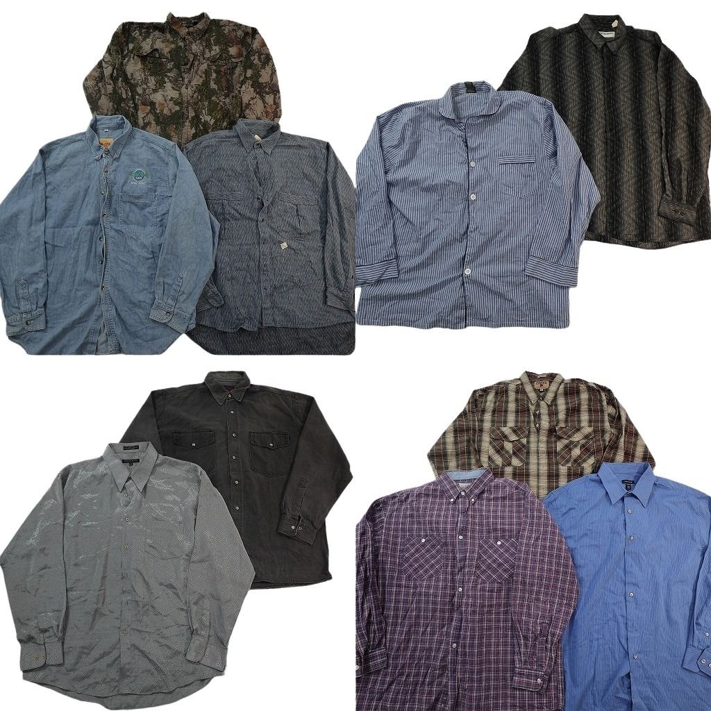 古着卸 まとめ売り 長袖シャツMIX 10枚セット ( メンズ XL ) リアルツリー ハードロックカフェ 企業 チェック 中古 古着 NE8103