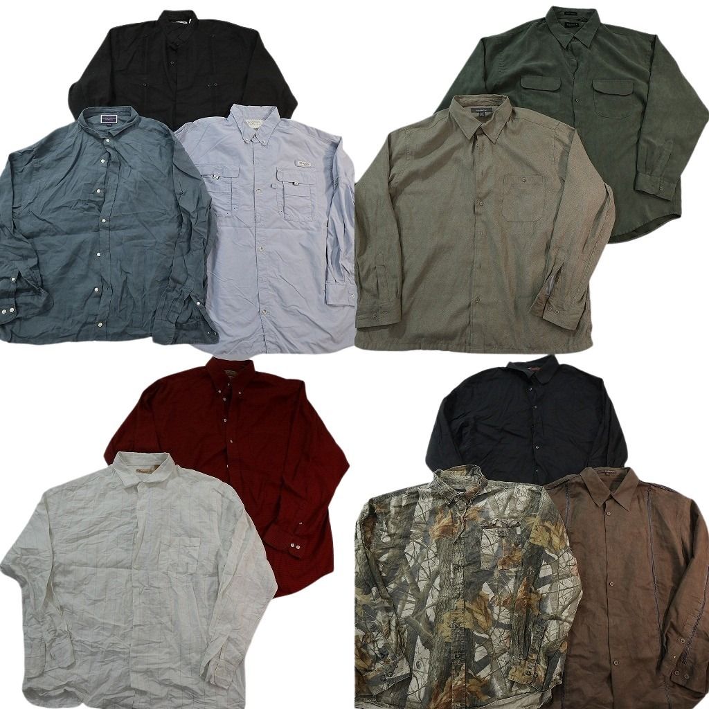 古着卸 まとめ売り 長袖シャツMIX 10枚セット ( メンズ 2XL/3XL ) リアルツリー ストライプ ダブルフラップ 中古 古着 NE8113