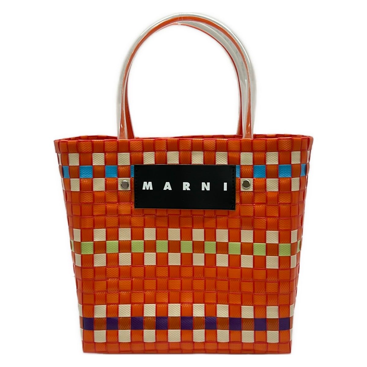 MARNI(マルニ) トートバッグ マルニマーケット オレンジ×アイボリー×マルチ チェック柄