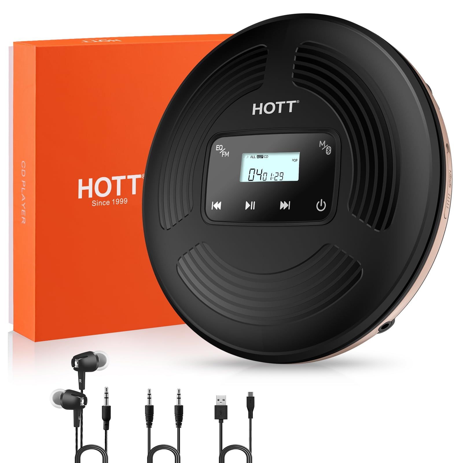 HOTT ポータブルCDプレーヤー Bluetooth対応 コンパクト USB充電式 CD
