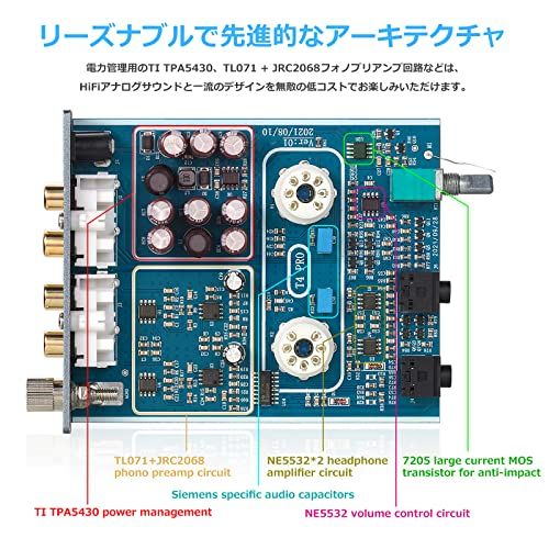 Douk Audio T4 PRO 真空管フォノプリアンプ MM対応 ヘッドホンアンプ内蔵 JAN5654搭載 3.5mm AUX入力 ステレオRCA出力 小型デスクトップオーディオ レコードプレーヤー用ts b1e82ab0