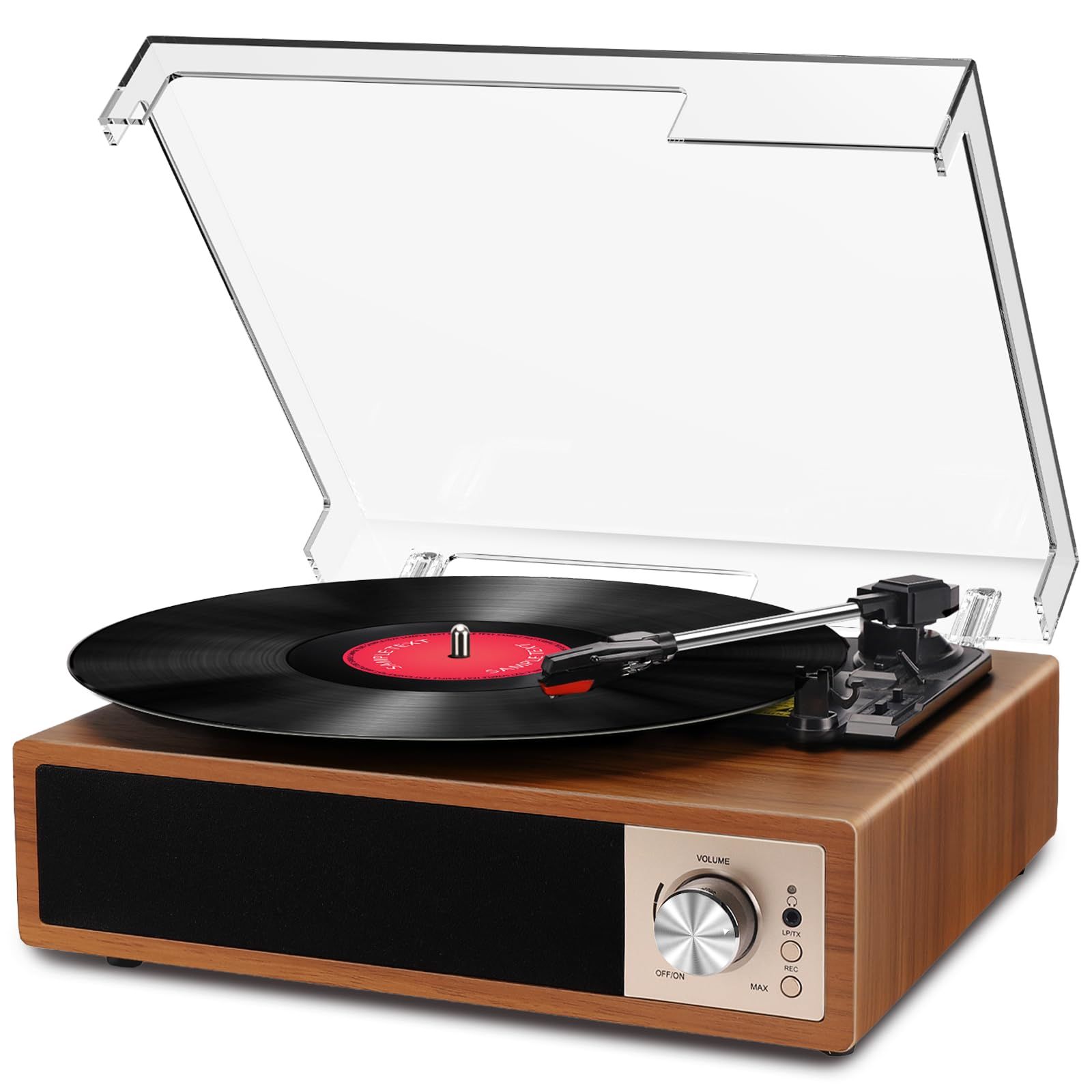 VOKSUN レコードプレーヤー Bluetooth送信と受信 USBで録音と音楽再生 スピーカー内蔵 RCAでスピーカー繋ぎ イヤホン接続 33/45/78回転と7/10/12インチ対応 AUX in 防塵蓋 日本語説明書 黒胡桃色ts 33af31b4