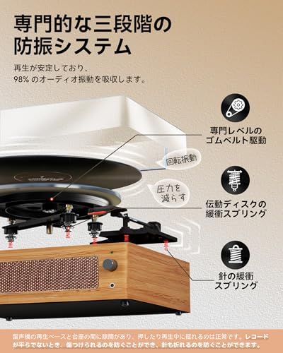 ヴィンテージ レコードプレーヤー、Bluetooth 対応、外部スピーカー接続可能、12/10/7 インチおよび78/45/33 回転速度対応ts 195ea472