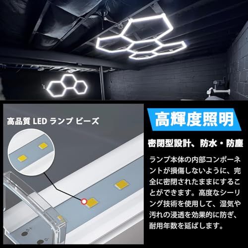 LEDガレージライト 六角形ガレージランプ ハニカムライト 192W 24960lm 6500K 5個ガレージ用六角形LEDライト 高輝度 DIYセット PCプラスチック製 洗車室、車のディテールガレージ、ワークショップ、地下室、ショールーム ff9110be