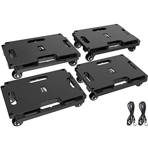 SPACEKEEPER 平台車 4個セット 縦横連結可能 耐荷重200Kg 積み重ね 軽量 静音 ドーリー 360度回転可能キャスター 収納便利 固定ロープ付き 家庭/教室/オフィス/業務/工場 [40.64cm×27.94cm]ts 7f84d3a4