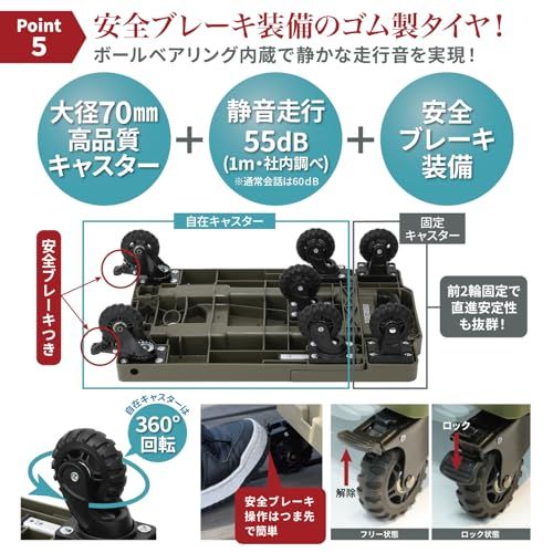 [ネセクト] 折りたたみ式台車 ストッパー付き静音車輪 耐荷重150kg 軽量コンパクト 固定用ゴムロープ付属 平台車 車載 防災用[日本国内企画品] (カーボンブラック)ts 8f86ec7a