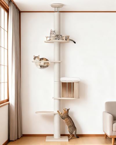 OROPY キャットタワー 突っ張り 木製 スリム 宇宙船ハンモック付き OROPY キャットタワー 突っ張り 木製 スリム 宇宙船ハンモック付き
