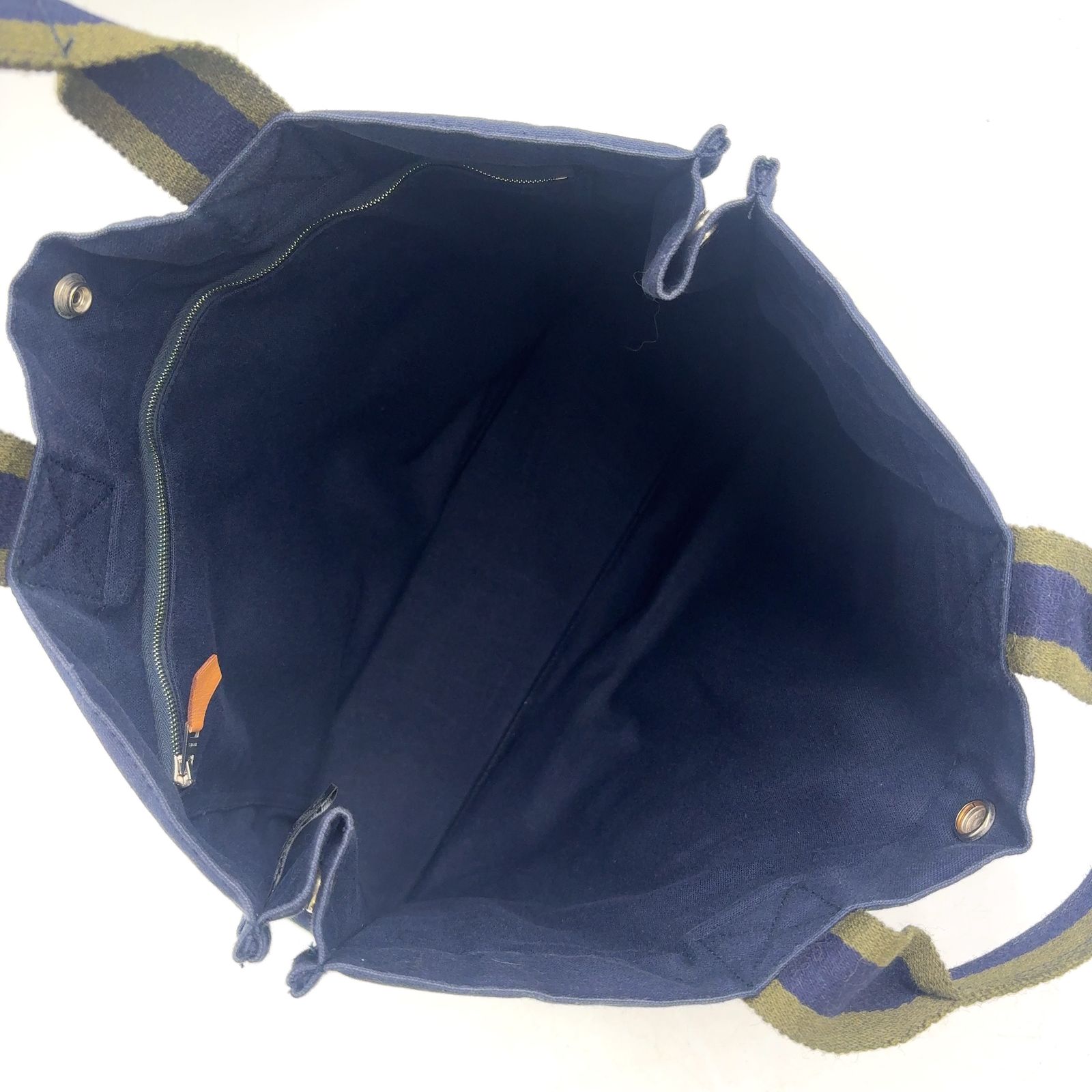 新着 HERMES フールトゥMM キャンバス カーキグリーン×ネイビー トート
