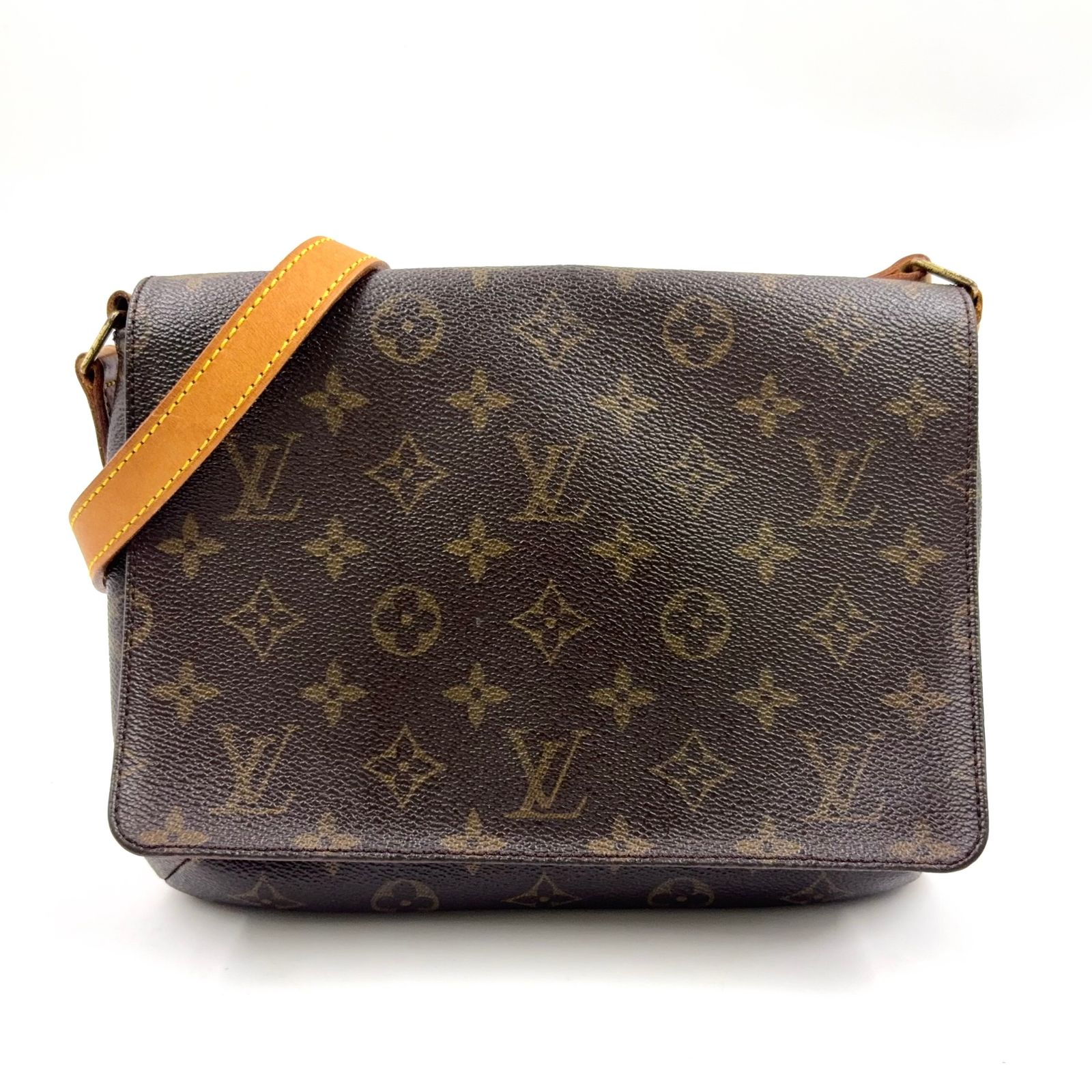 新着 LOUIS VUITTON ミュゼットタンゴ ロングストラップ モノグラム モノグラム レザー×PVC ブラウン ショルダーバッグ ゴールド M51388