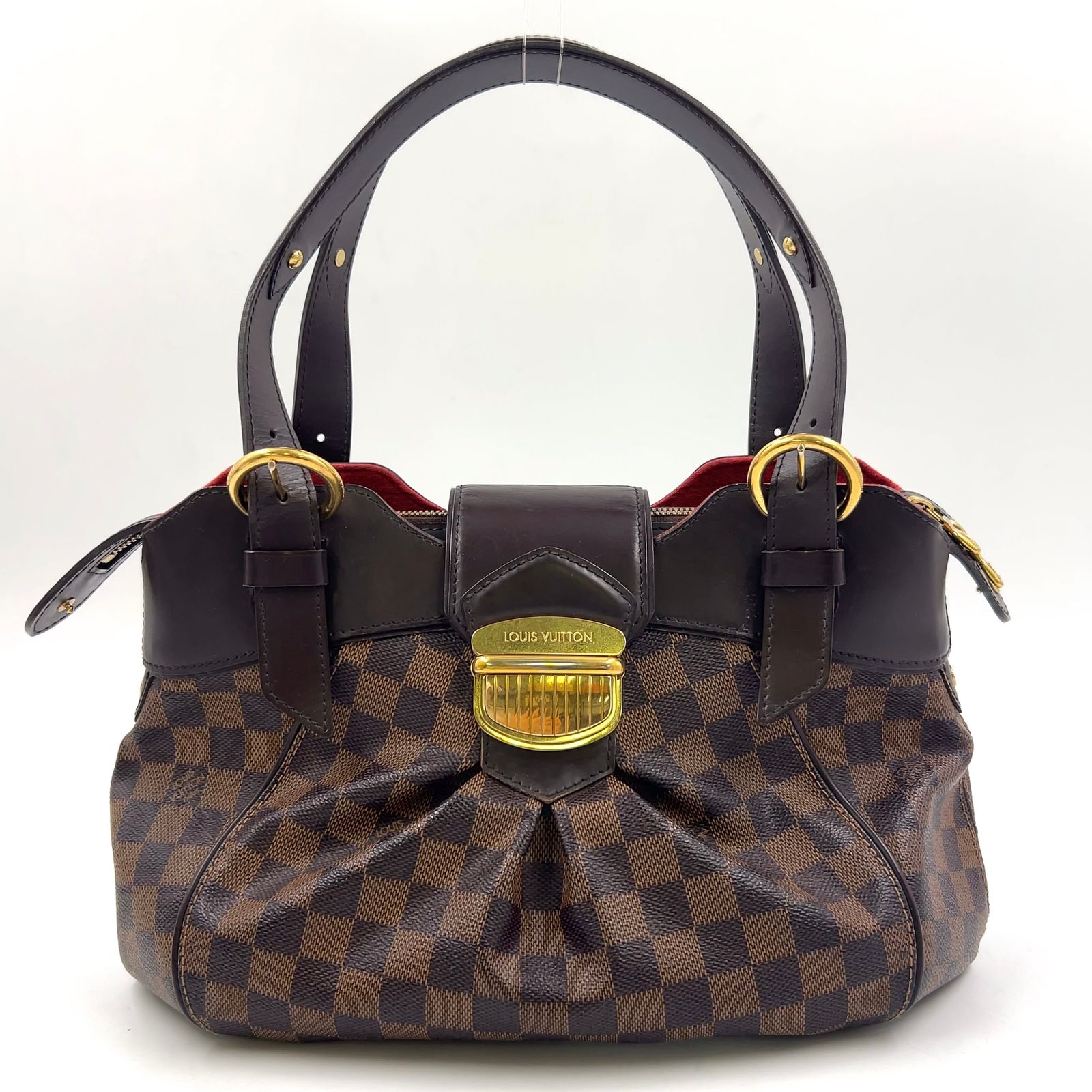 新着 LOUIS VUITTON システィナPM ダミエエベヌ ダミエエベヌ レザー×PVC ブラウン ハンドバッグ ゴールド N41542