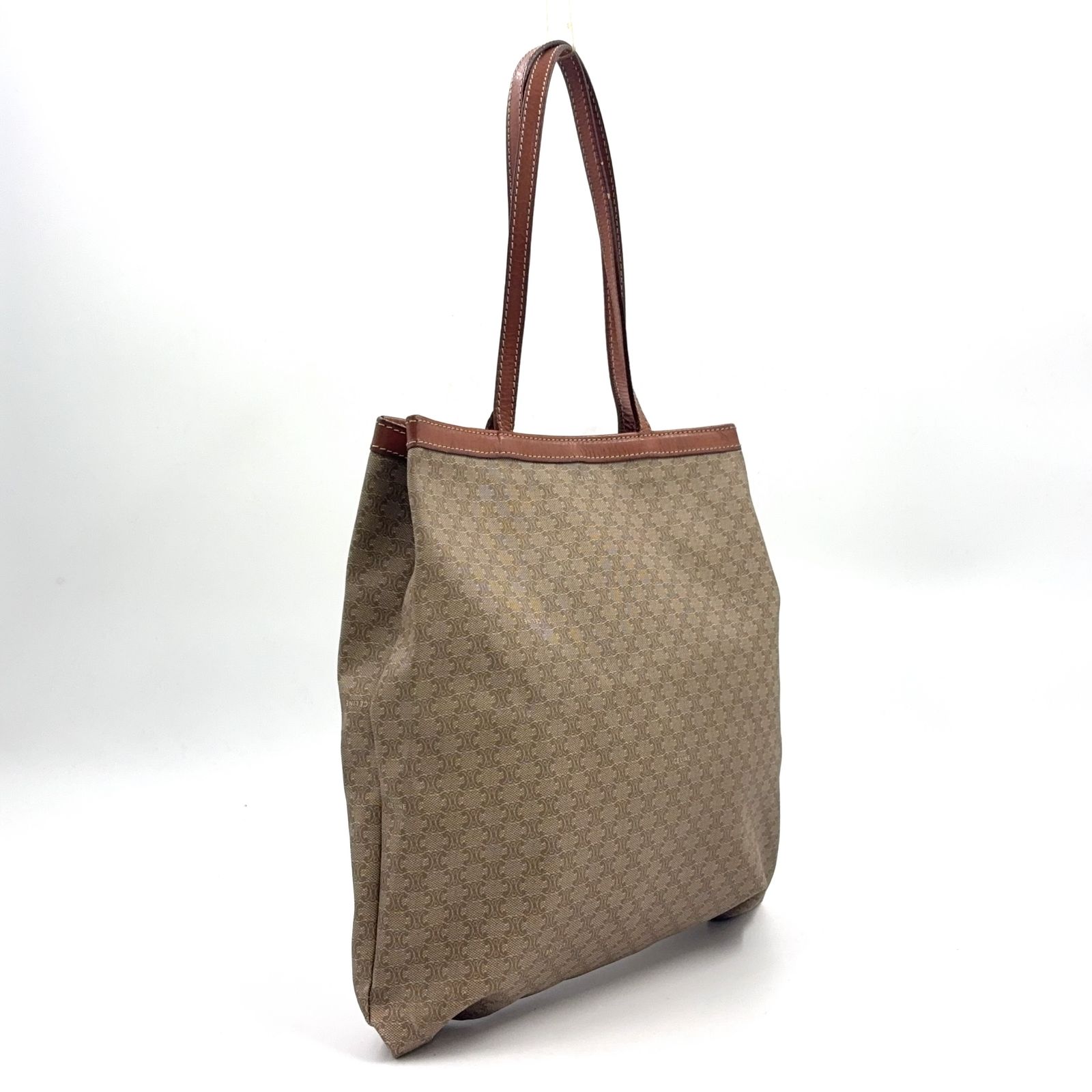 CELINE マカダム レザートートバッグ 新着 CELINE マカダム柄ヴィンテージ レザー×PVC ベージュ×ライト