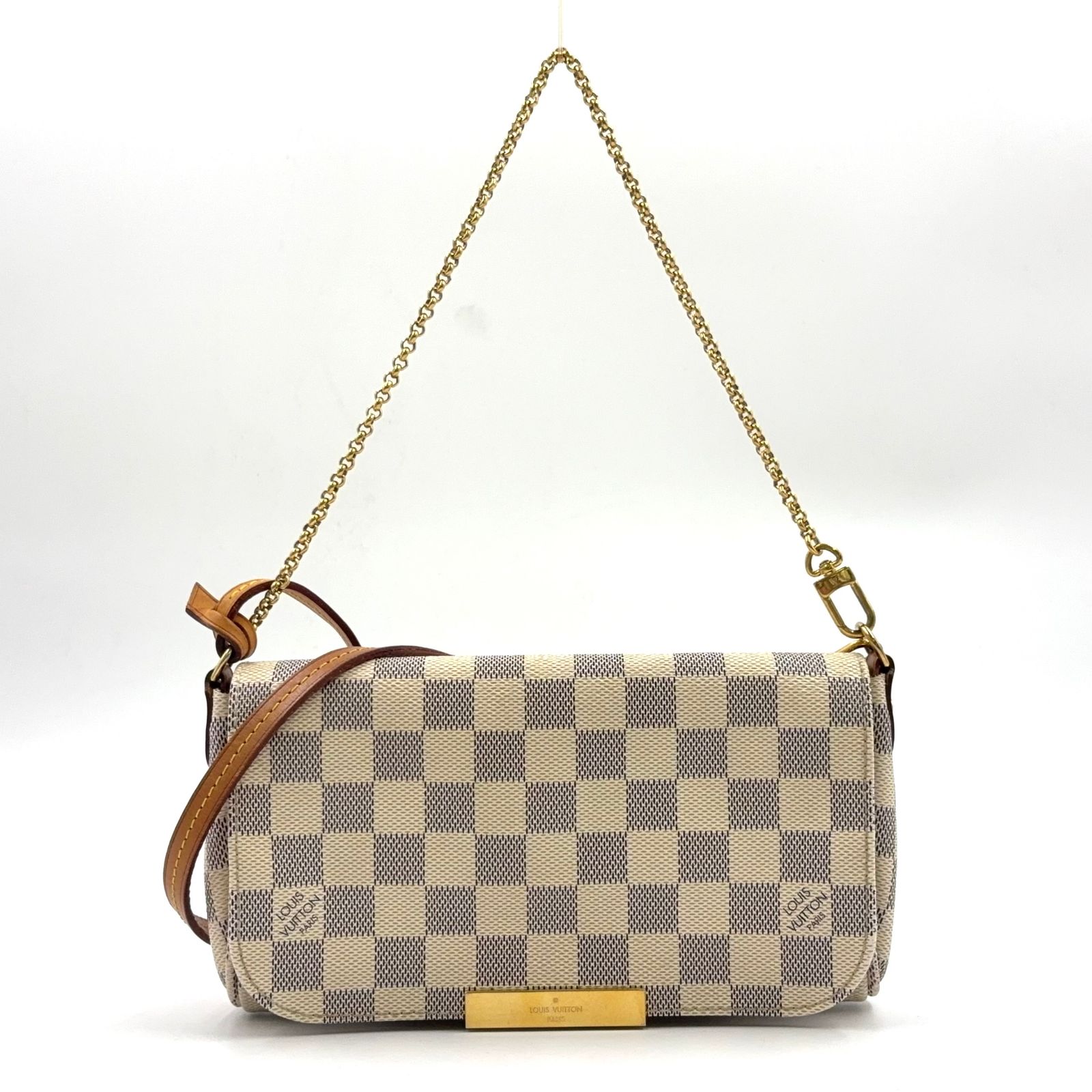 新着 LOUIS VUITTON フェイボリットPM ダミエアズール ダミエアズール ショルダー レザー×PVC ホワイト ハンドバッグ ゴールド N41277
