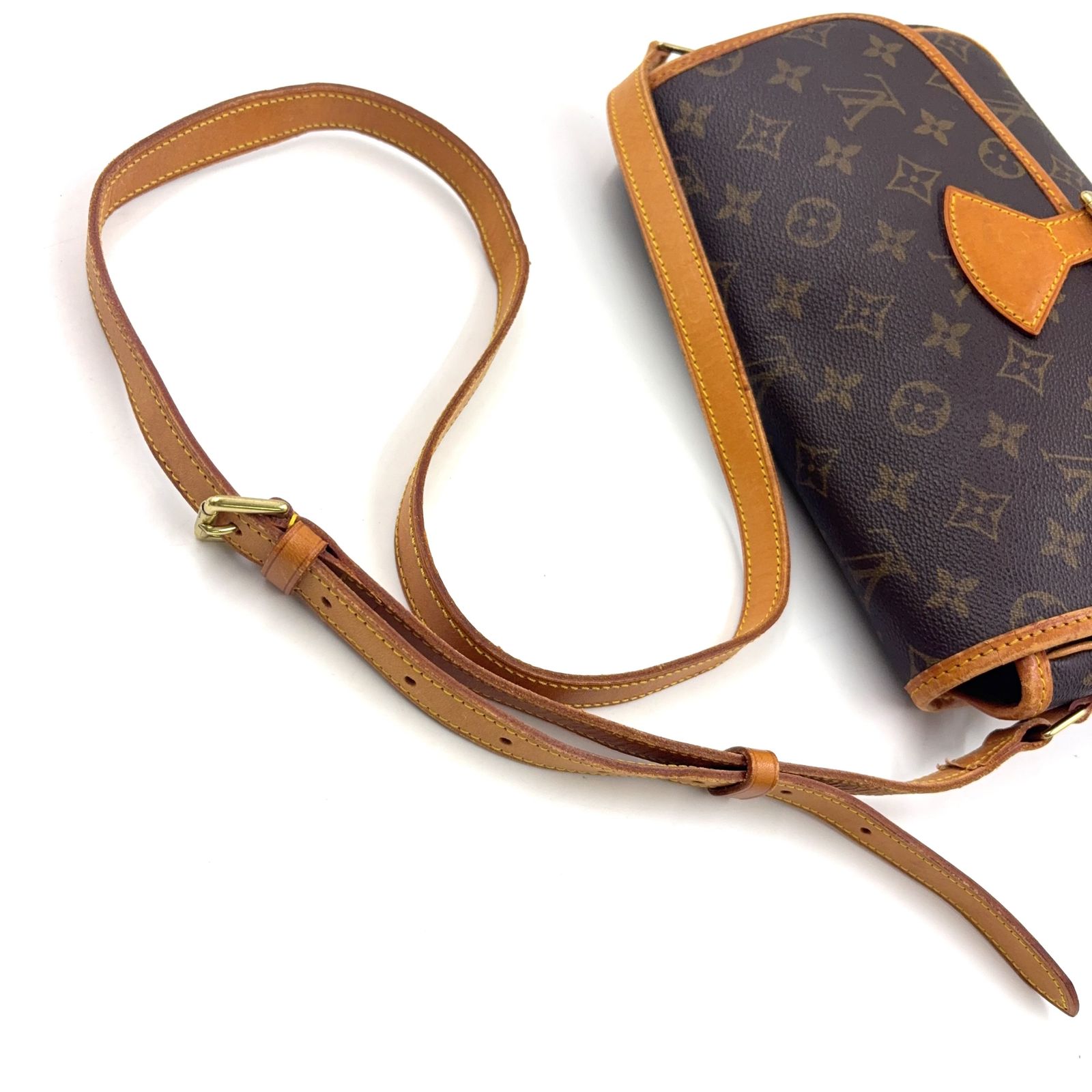 新着 LOUIS VUITTON ソローニュ モノグラム レザー×PVC ブラウン