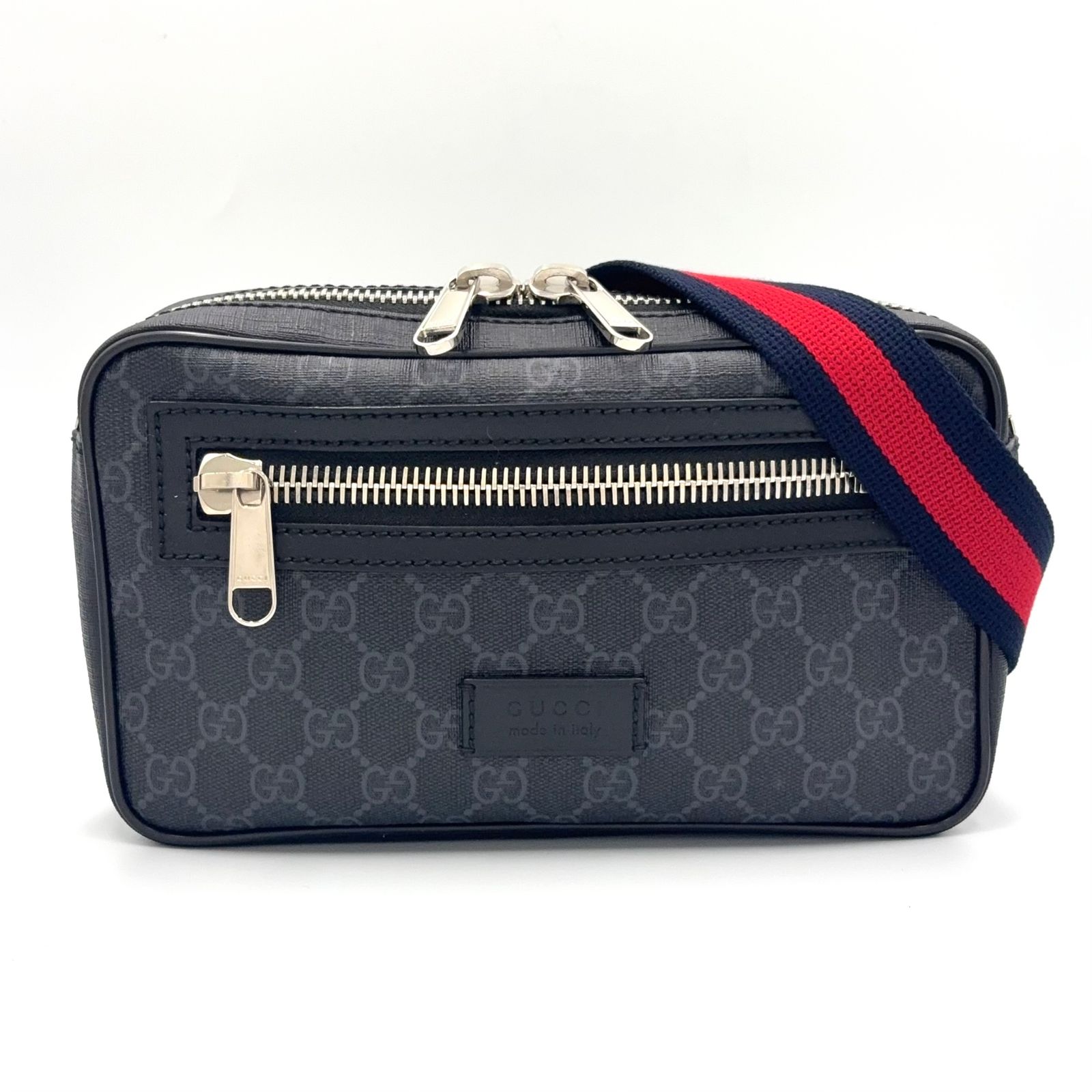 新着 GUCCI GGスプリーム シェリーライン レザー×PVC ブラック ボディ