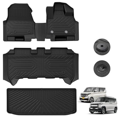 Kotesoto ニッサン 新型ルークス 40系新型デリカミニ 30系 フロアマットセカンドマットトランクマット Rooxdelica mini カーマット フルセット 新型 ルークスデリカミニ ラゲッジトレイ 滑り止め カーゴマット 3D立体 TPE素材 0