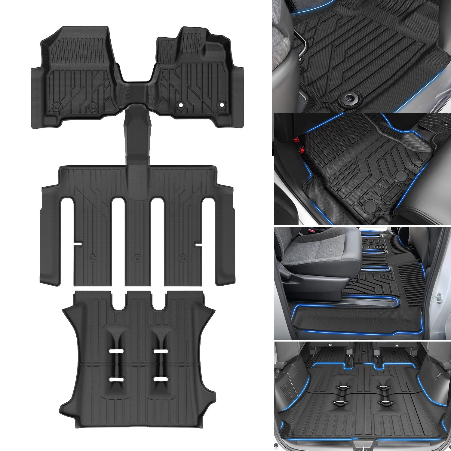 Jiooy ホンダ 新型フリード GT系 フロアマット+セカンドマット+ラゲッジトレイ 6人乗り ハイブリッド車専用 GT1/2/3/4/5/6/7/8トランクマット FREEDエアー/エアーEX/クロスター 3D立体 防水 縁高 汚れ防止 TPE 滑り止 0