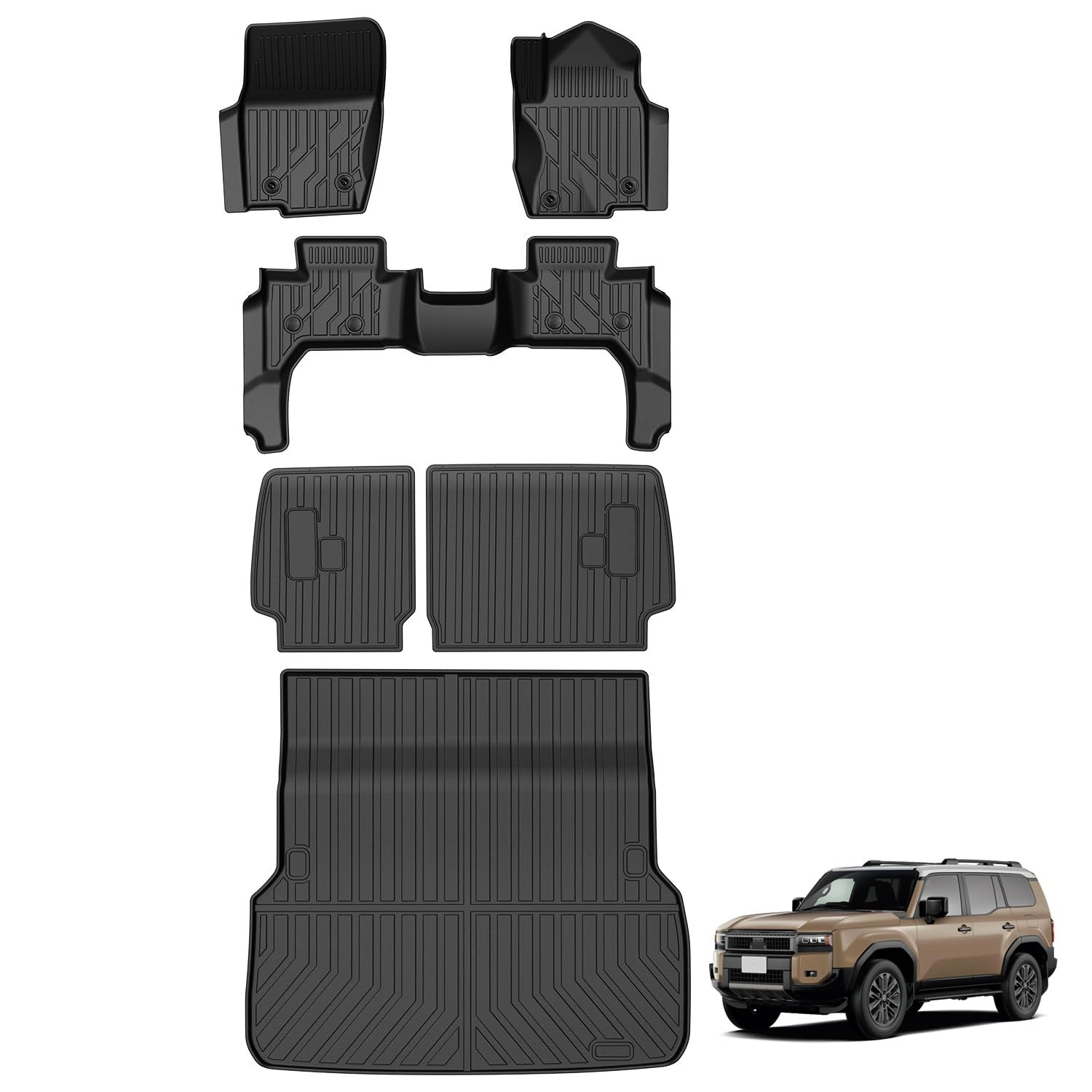 Jiooy トヨタ ランドクルーザー250系 5人乗り フロアマット＋セカンドマット＋ラゲッジマット Land Cruiser250 3dフロアマット GDJ250W 3D立体 TRJ250W カーマット 防水 縁高 汚れ防止 TPE 滑り止め アクセサリ 0
