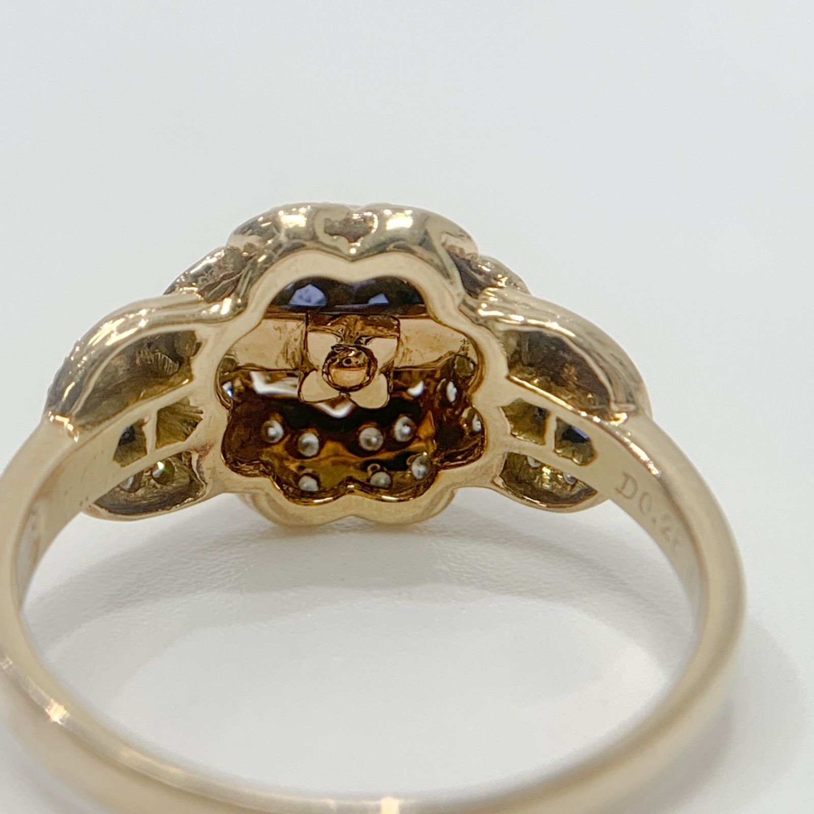 中古】MOUAWAD モワード サファイア ダイヤ リング お花モチーフ K18YG 