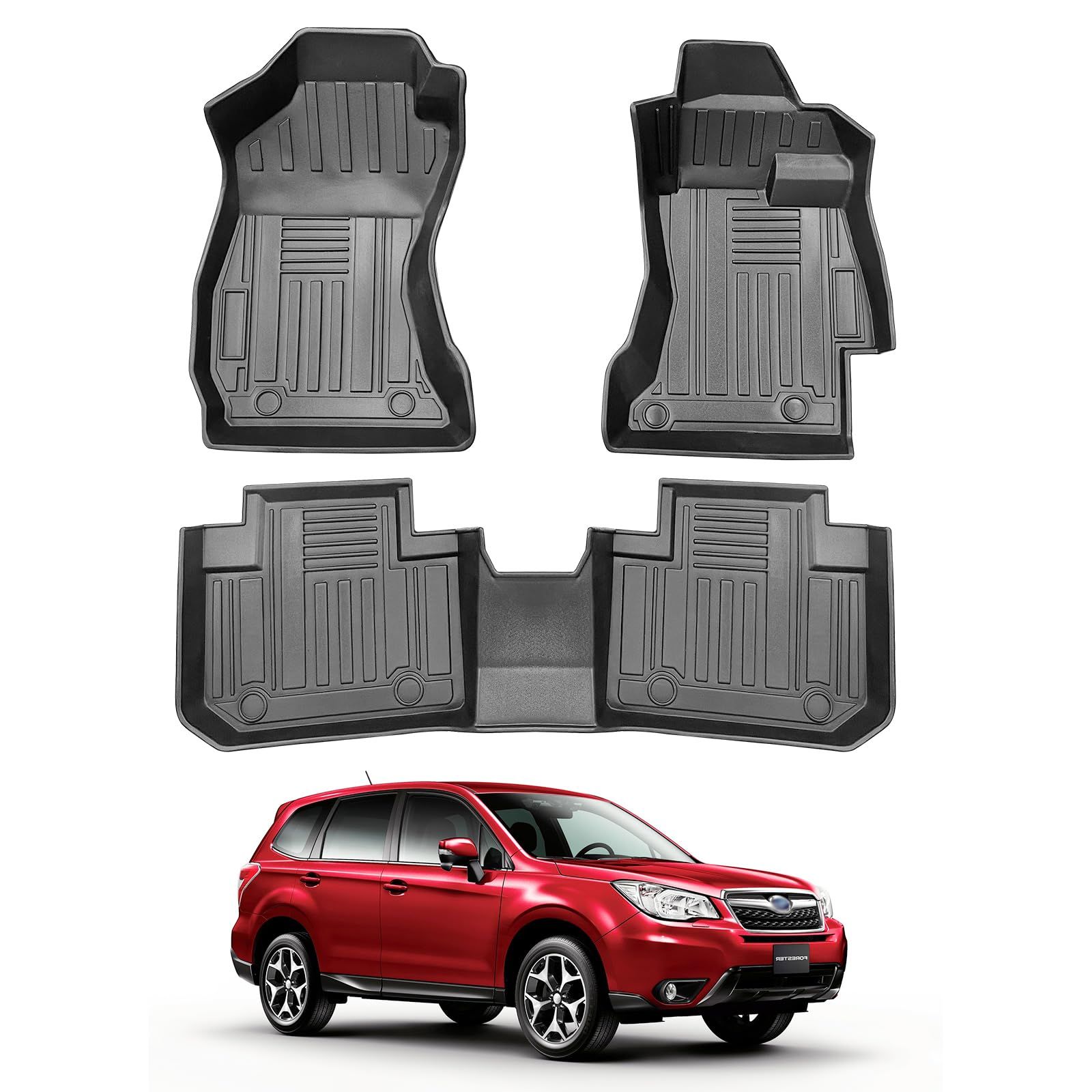 BIGKON 1＋2列目フロアマット スバル に適用 フォレスター SJ系専用 2013年~2018年 Subaru Forester SJ5／SJG 3Dカーマット 耐汚れ 耐摩耗性に優れ 抗菌効果備えたTPE素材 簡単取り付け 車内保護 清掃簡単 ブラ 0