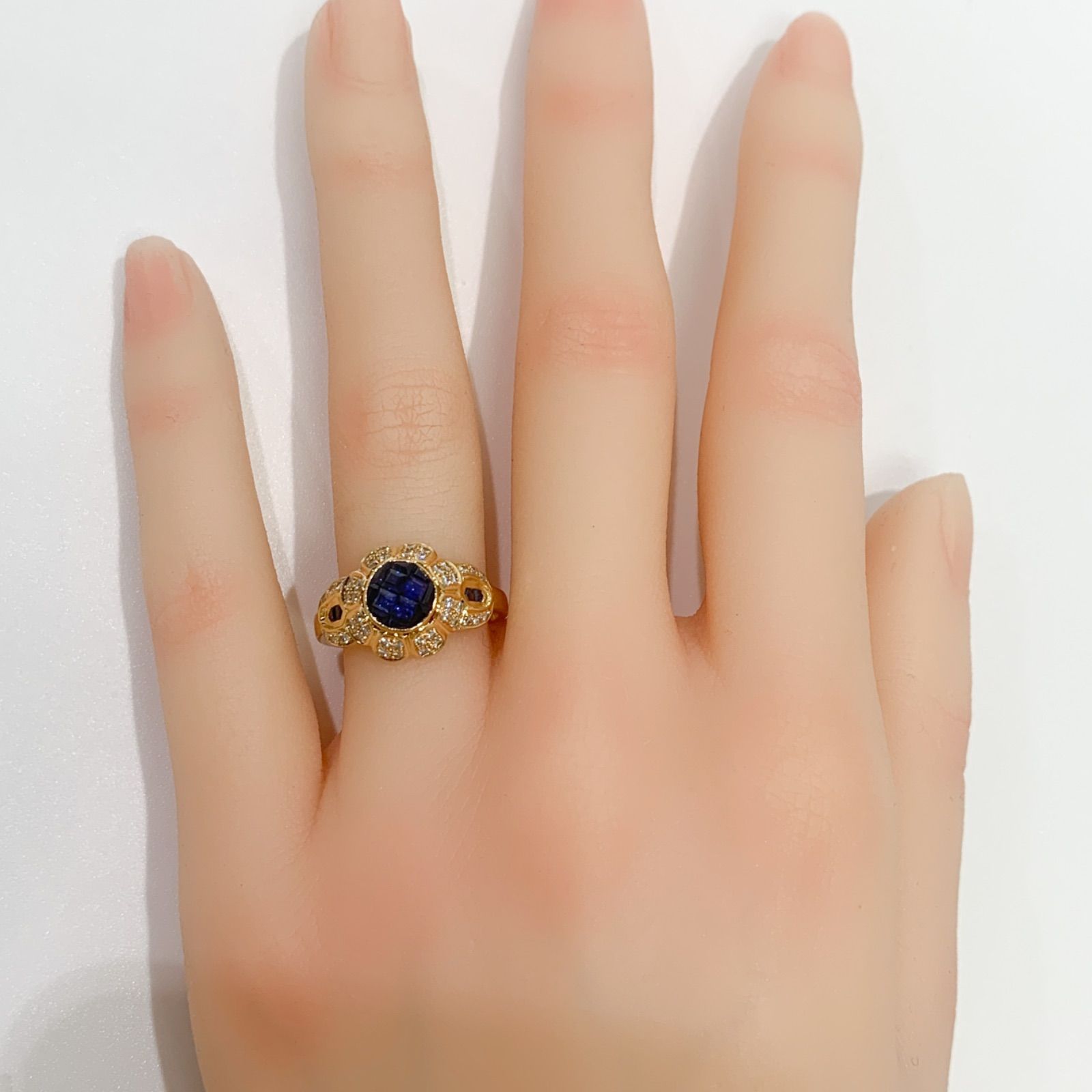 中古】MOUAWAD モワード サファイア ダイヤ リング お花モチーフ K18YG 