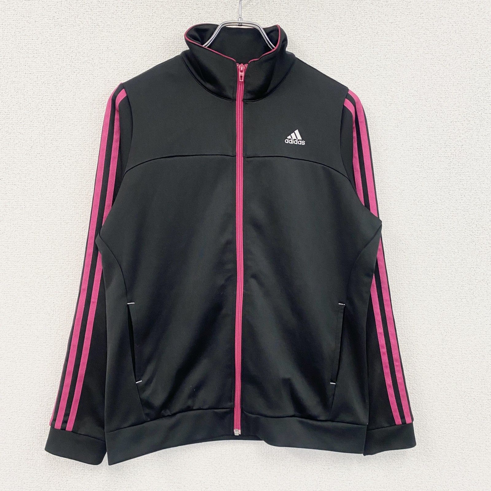 adidas アディダス トラックジャケット/ジャージ 黒 ブラック ピンク L 
