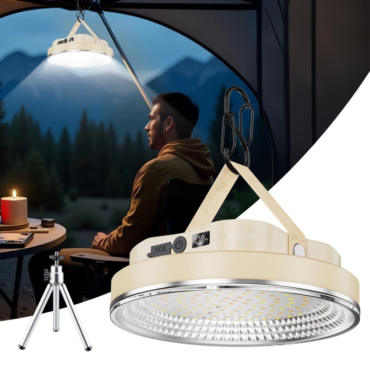LETOUR LEDランタン 充電式 キャンプ ランタン 超高輝度 マグネット付き ランタン led 10400mAh大容量 連続点灯 Type-C充電 LED残量表示 フック付き 無段階調光 三色温SOS赤青点滅 防水 吊り下げ キャンプ アウトドア 登 0