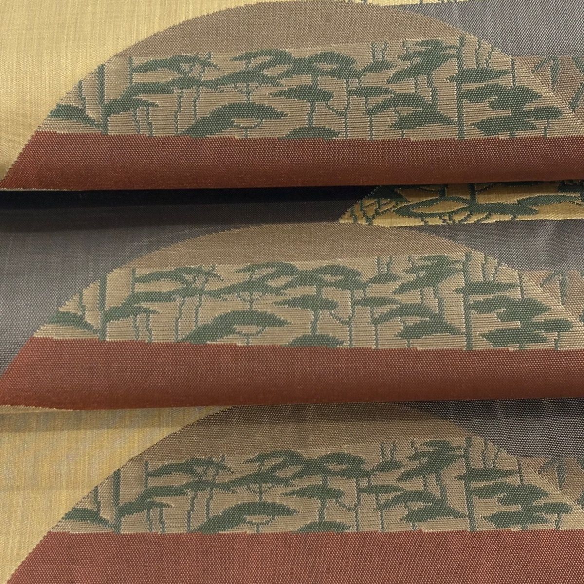 【在庫一掃】 【美品】 袋帯 逸品 木屋太 落款 山なみ 草花 ベージュ 六通 正絹 【中古】