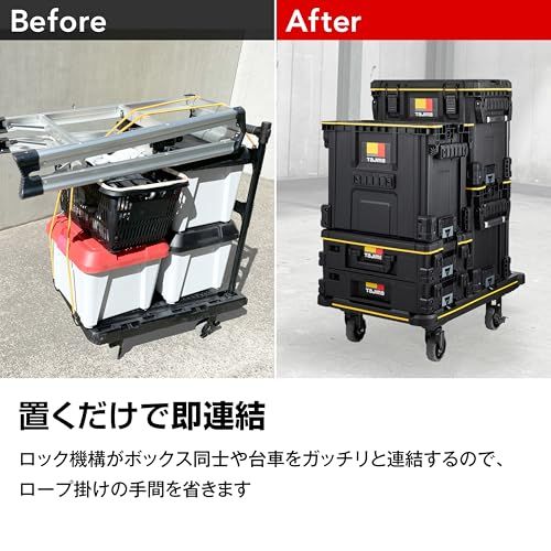 タジマ セフシステム セフツールボックス TB-TBOX 大容量仕様(最大積載量50kg) 内・外側にセフホルダー機能54個 重ねて置くだけで連結する荷崩れ防止仕様 セフ台車との連結も可能 高耐久設計のフタを採用(耐荷重100kg) 片手・両手持ちができるma タジマ セフシステム セフツールボックス TB-TBOX 大容量仕様(最大積載量50kg) 内・外側にセフホルダー機能54個 重ねて置くだけで連結する荷崩れ防止仕様 セフ台車との連結も可能 高耐久設計のフタを採用(耐荷重100kg) 片手・両手持ちができるma