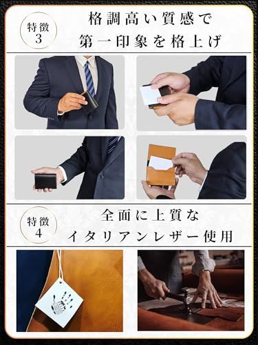 [ファブリツィオ] 名刺入れ メンズ レディース めいしいれ 名刺ケース 高級 イタリアン レザー 薄型 おしゃれ 大容量 名刺いれ 男性 女性 本革 (ブラック)ｍａ