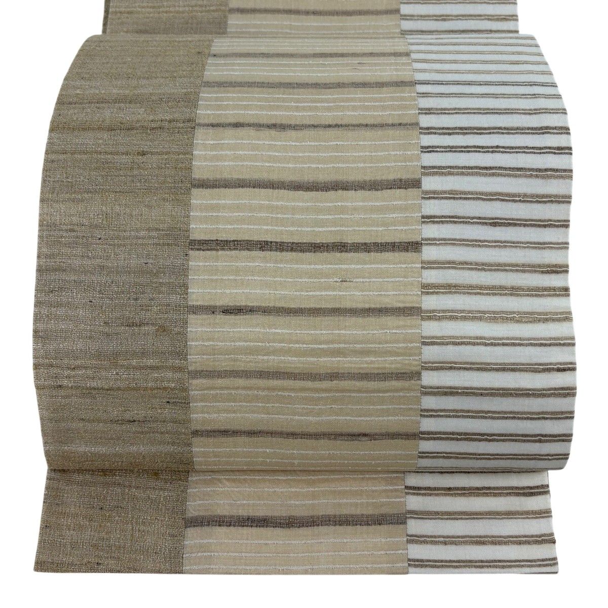 【在庫一掃】 【美品】 袋帯 逸品 縞 薄茶色 全通 正絹 【中古】