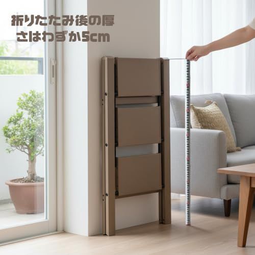 3段 脚立 ペールピンク 全アルミ製 幅広ステップ 軽量 折りたたみ式 踏み台 滑り止め付き 室内外兼用 耐荷重150kg おしゃれカラー コンパクト収納 キッチン 洗濯物 ベランダ用 0