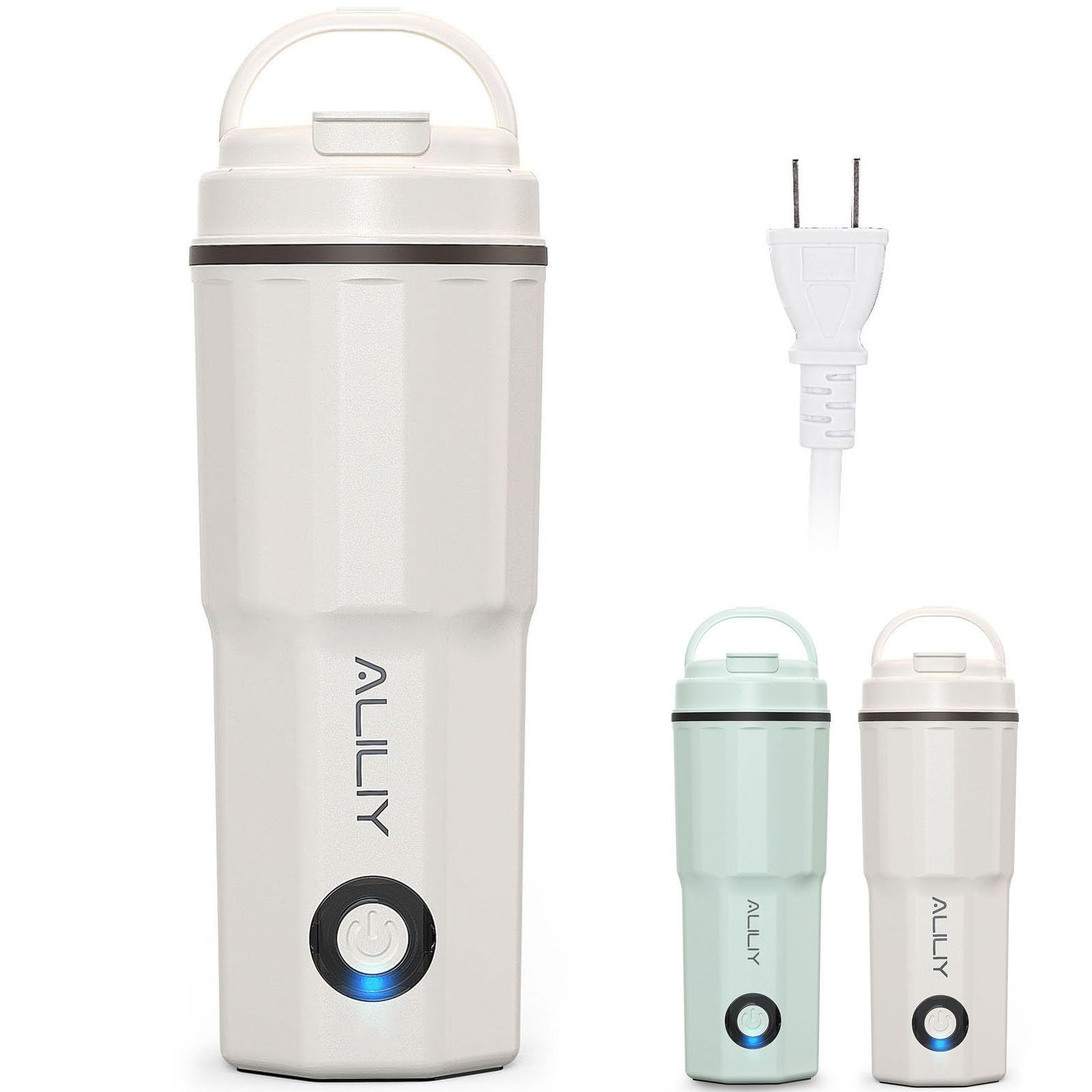Aliliy 電気ケトル ポータブル トラベルケトル 小型 380ML 100V 300W 低消費電力 持ち運びケトル 湯沸かし 一人暮らし 電気ポット トラベル 湯沸かし器 水筒 急速沸かし 空焚き防止 漏れない お湯ポット ステンレス 二重構造 コーヒ 0