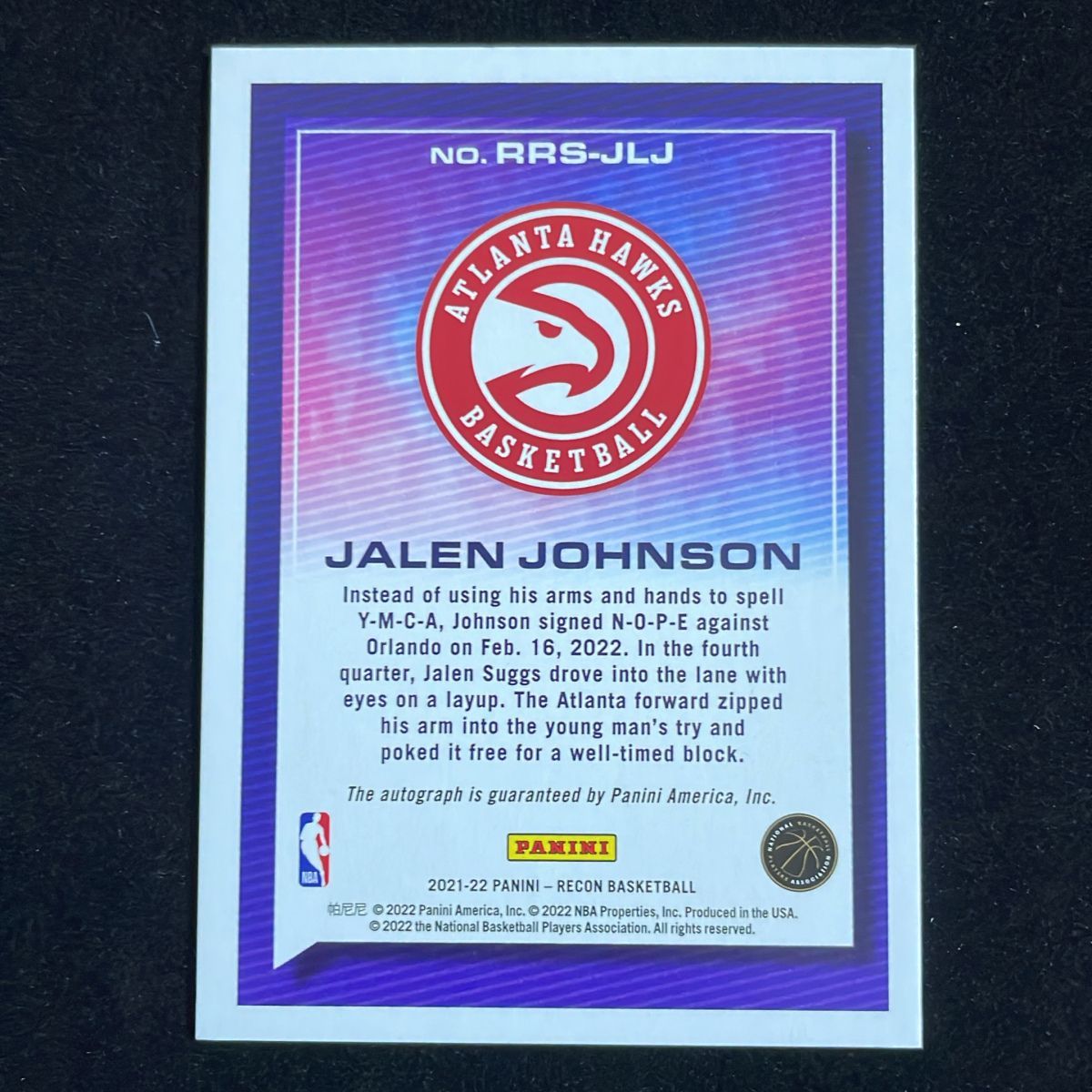 Jalen Johnson ジェイレン・ジョンソン Panini Recon 2021-22 RC Auto