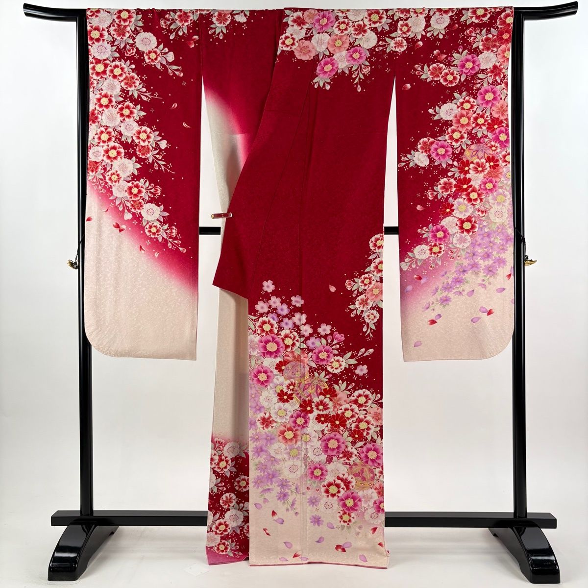 在庫一掃】 振袖 身丈167.5cm 裄丈66cm M 袷 手鞠 花 銀通し 刺繍 赤
