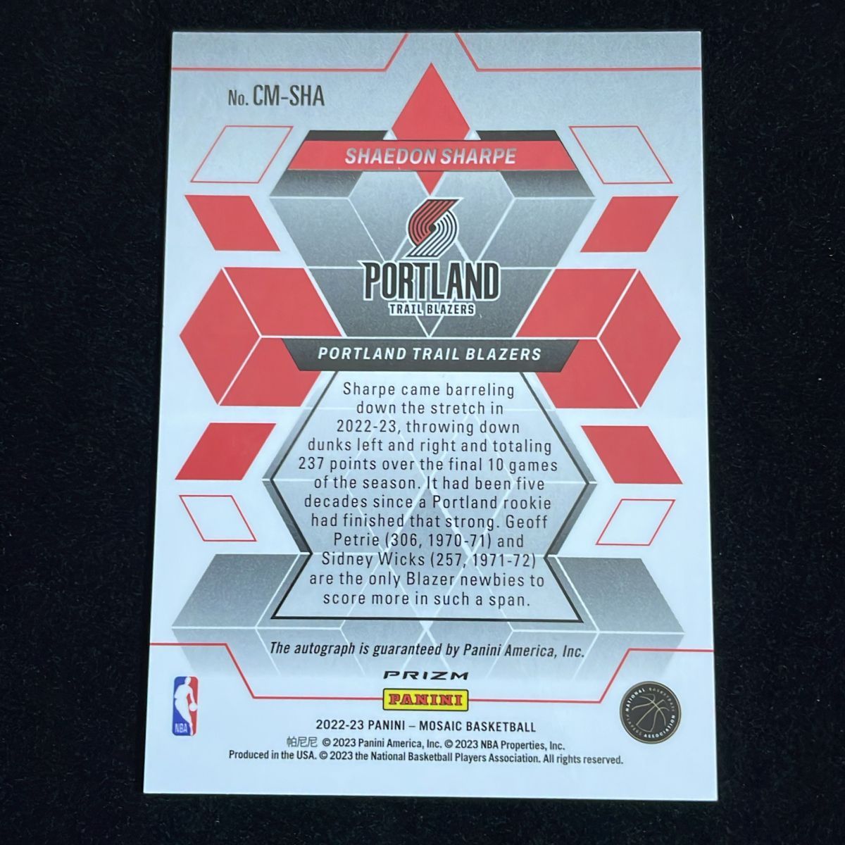 Shaedon Sharpe シェイドン・シャープ Panini Mosaic 2022-23 RC Auto