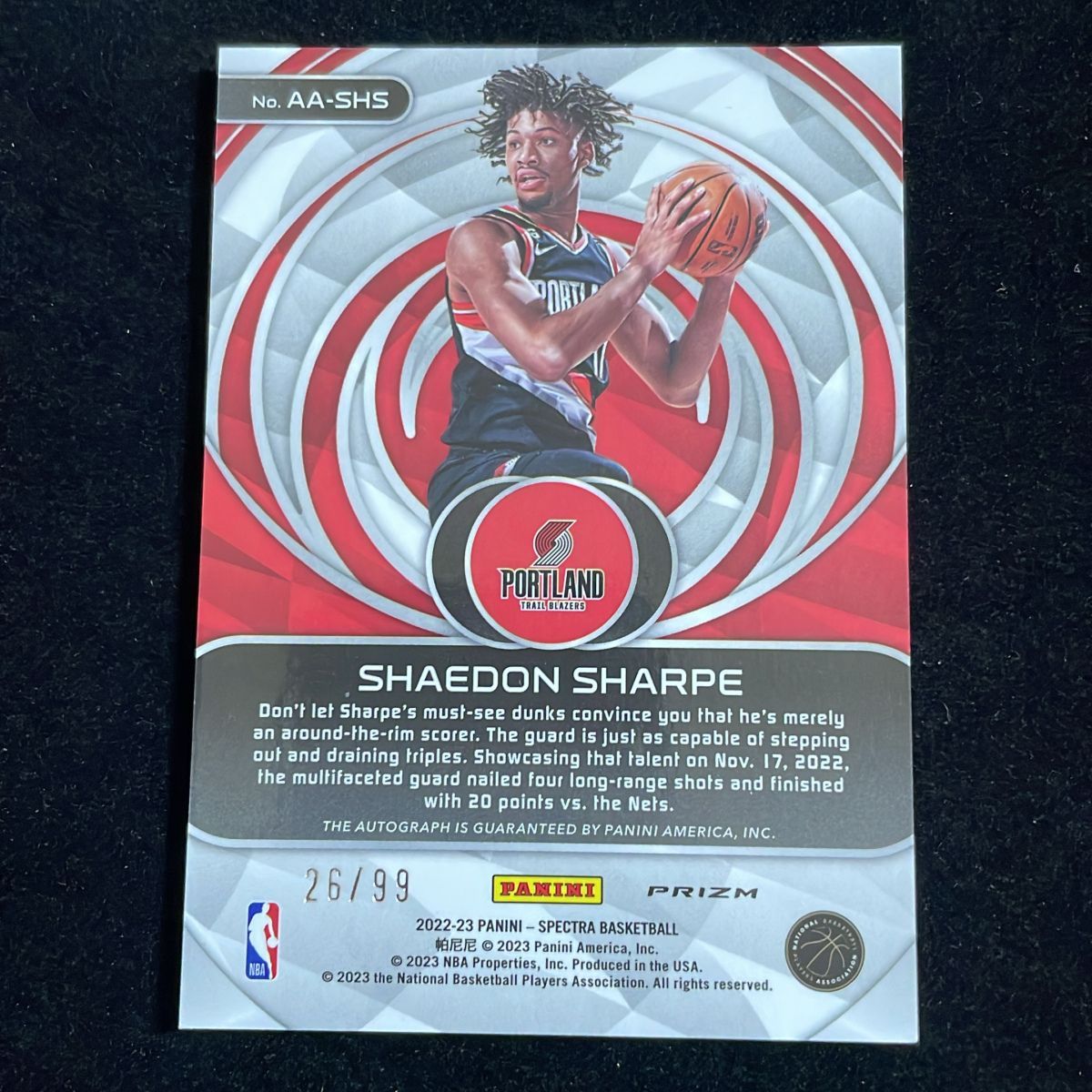 Shaedon Sharpe シェイドン・シャープ Panini Spectra 2022-23 /99 RC 